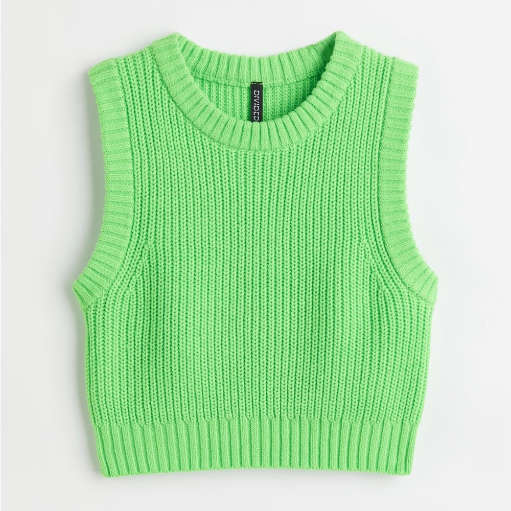 Lime green cable knit crop sweater vest